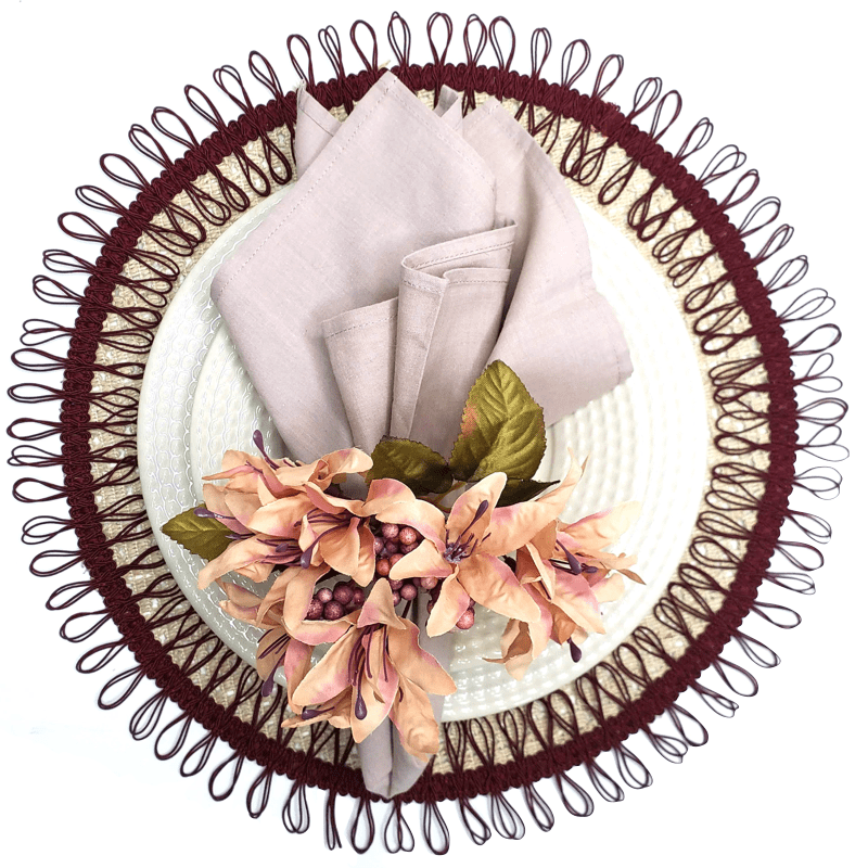 Charlo's Set of 2 Red Wine Sustainable Brazilian Jute Liz Round Placemats Sousplat 16" dia-4