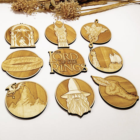 Set of 9 Lord of The Rings Wooden Coasters - Handmade Gift - Housewarming - Wood Kitchenware - LOTR-1