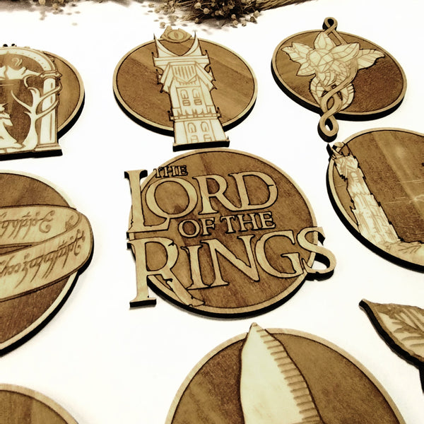 Set of 9 Lord of The Rings Wooden Coasters - Handmade Gift - Housewarming - Wood Kitchenware - LOTR-2