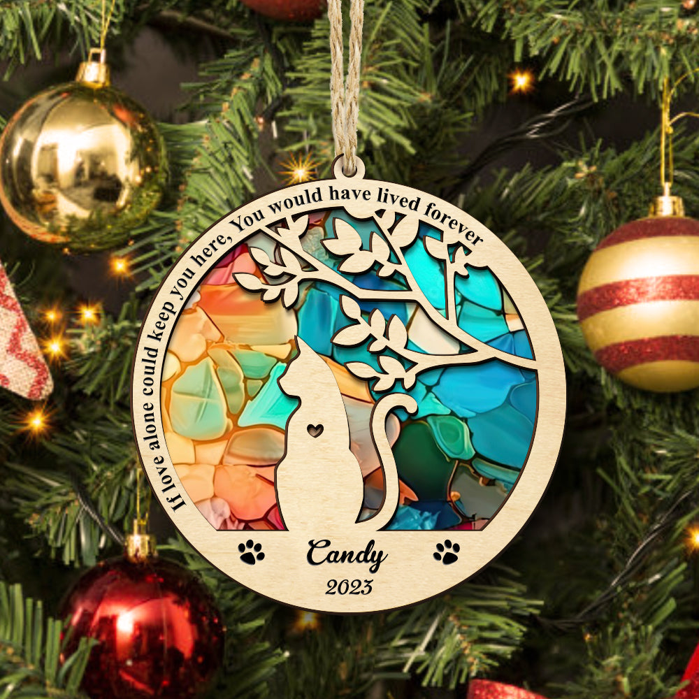 Personalized cat memorial suncatcher, a pet sympathy gift, wooden frame, stained glass, cat memorial ornament.