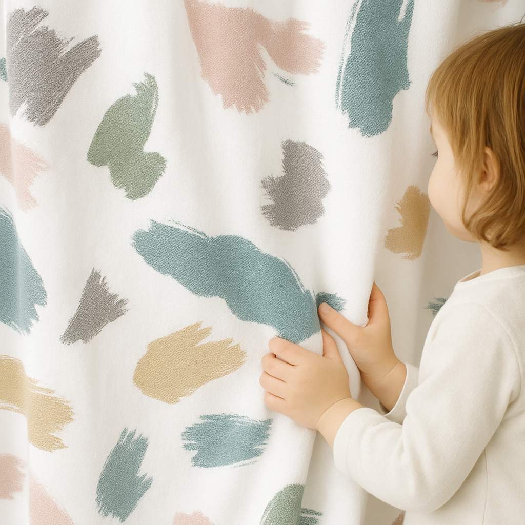 Soft Linen Kids & Nursery Curtains – Pastel Brushstroke – Custom Sizes & Blackout Options-0