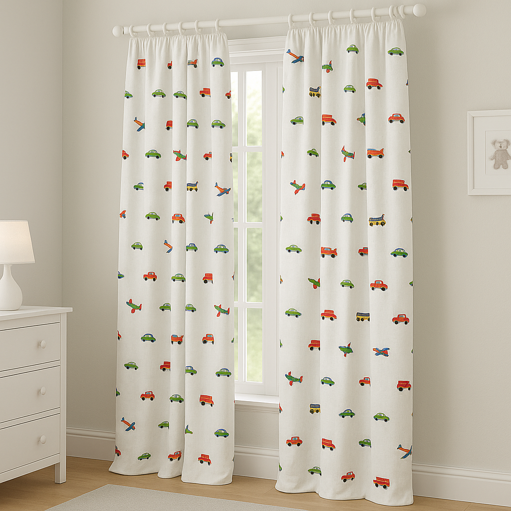 Kids Linen Curtains with Vehicles Embroidery | Custom Sizes | Blackout or Light Filtering | OEKO-TEX Certified-2