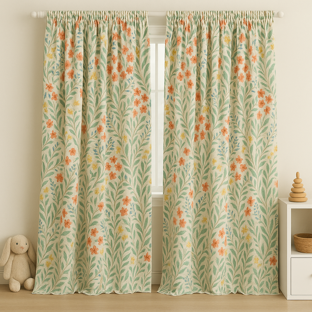 Floral Pure Linen Curtains For Kids Room & Nursery – Extra Wide & Long – Blackout or Light Filtering – Custom Sizes Available-1