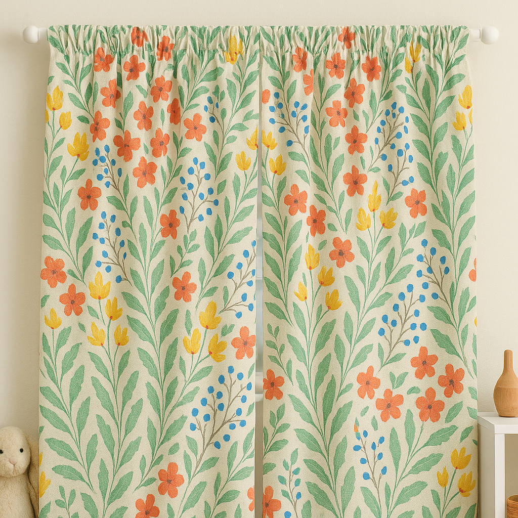 Floral Pure Linen Curtains For Kids Room & Nursery – Extra Wide & Long – Blackout or Light Filtering – Custom Sizes Available-3