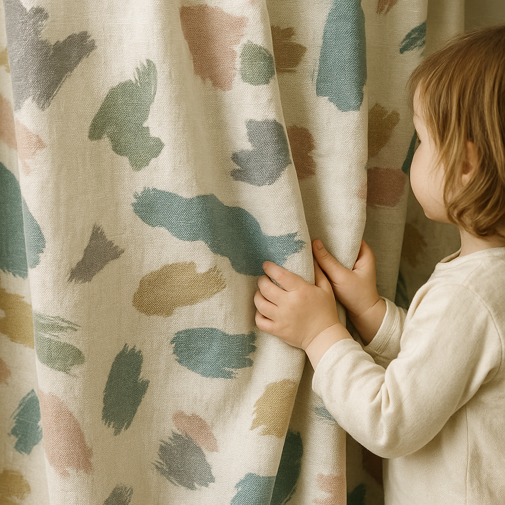 Soft Linen Kids & Nursery Curtains – Pastel Brushstroke – Custom Sizes & Blackout Options-3