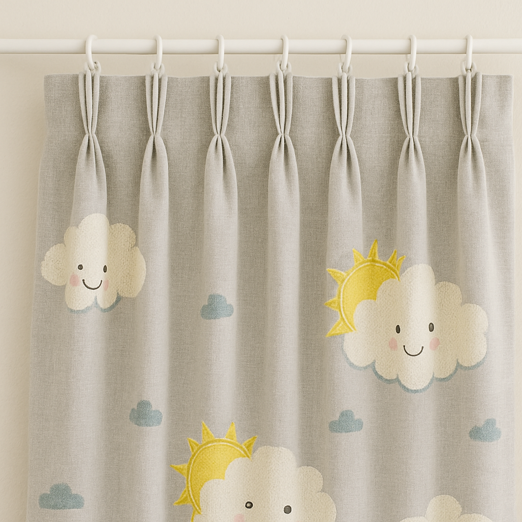 Kids Linen Curtains with Cute Clouds & Sun Embroidery | Extra Wide & Long | Blackout & Light Filtering Options | Custom Sizes | Nursery & Children’s Room Drapes-4