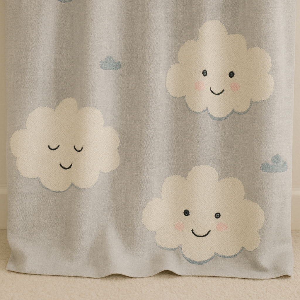 Kids Linen Curtains with Cute Clouds & Sun Embroidery | Extra Wide & Long | Blackout & Light Filtering Options | Custom Sizes | Nursery & Children’s Room Drapes-3