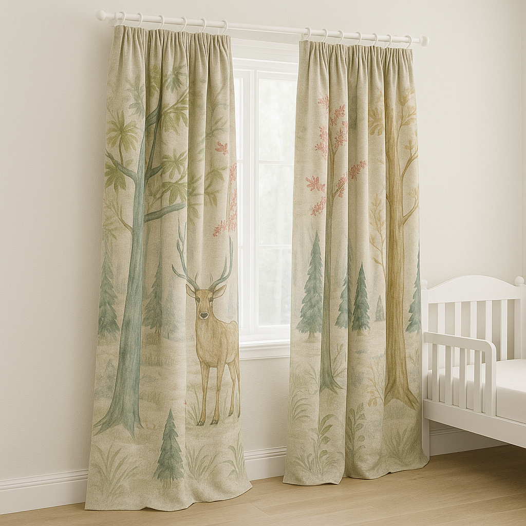 Storybook Forest Pure Linen Curtains – Custom Sizes – Kids Room & Nursery – With Cotton or Blackout Lining-2