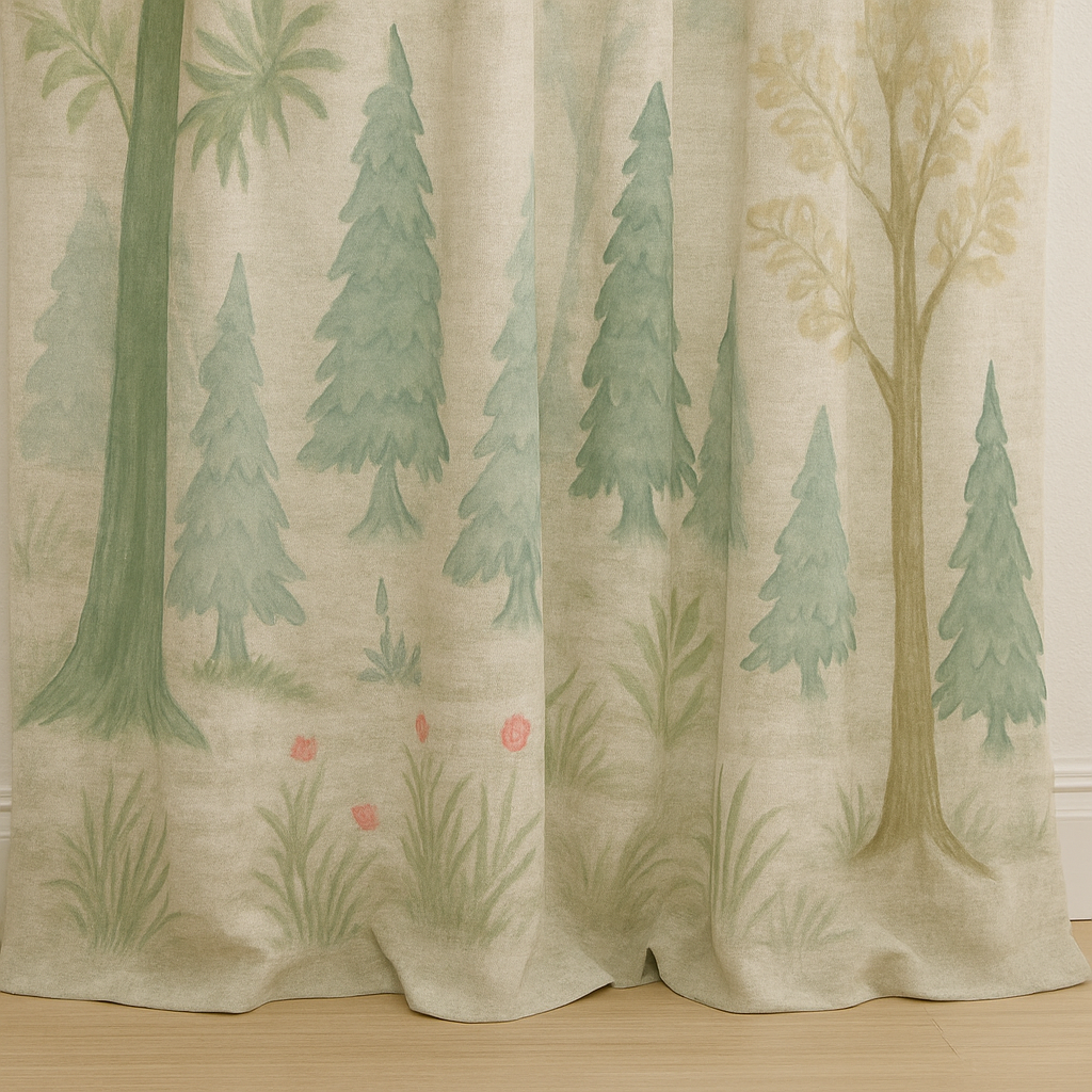 Storybook Forest Pure Linen Curtains – Custom Sizes – Kids Room & Nursery – With Cotton or Blackout Lining-4