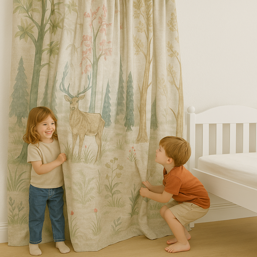 Storybook Forest Pure Linen Curtains – Custom Sizes – Kids Room & Nursery – With Cotton or Blackout Lining-3