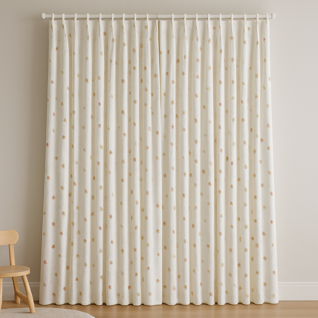 Embroidered Linen Kids Curtains – Soft White Floral Curtain Panel with Custom Sizes – Optional Blackout or Cotton Lining – Rod or Track Compatible-2
