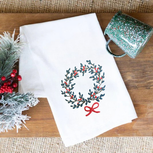 Christmas Kitchen Towel -  Wreath Motif