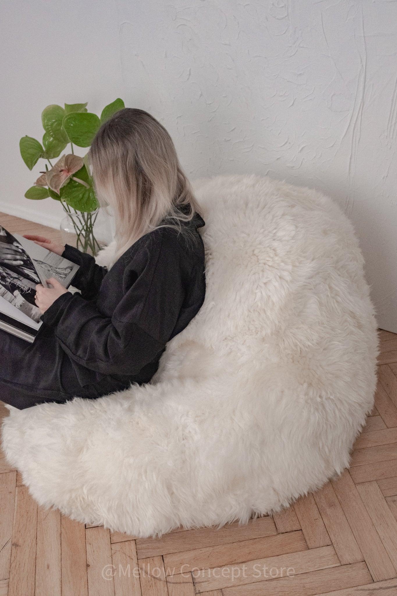 Natural Sheepskin Beanbag - White-4
