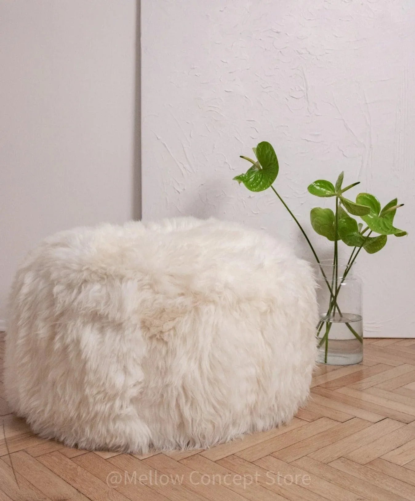 Natural Sheepskin Pouf / Ottoman - White-0
