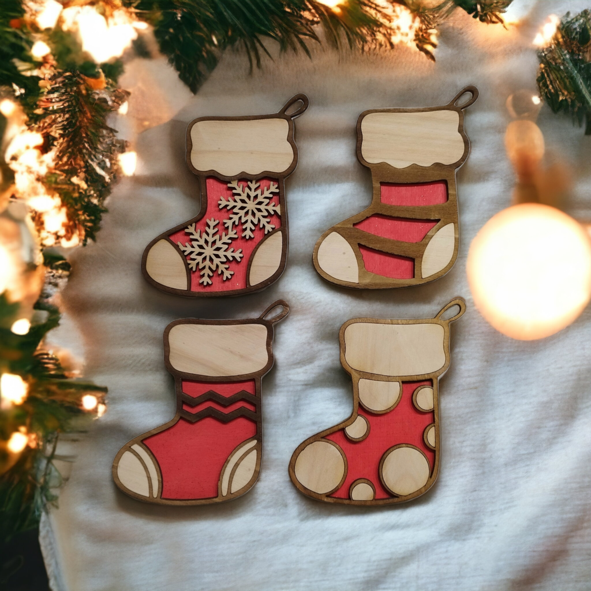 Christmas Socks Duble Layered Wooden Christmas Decoration-0