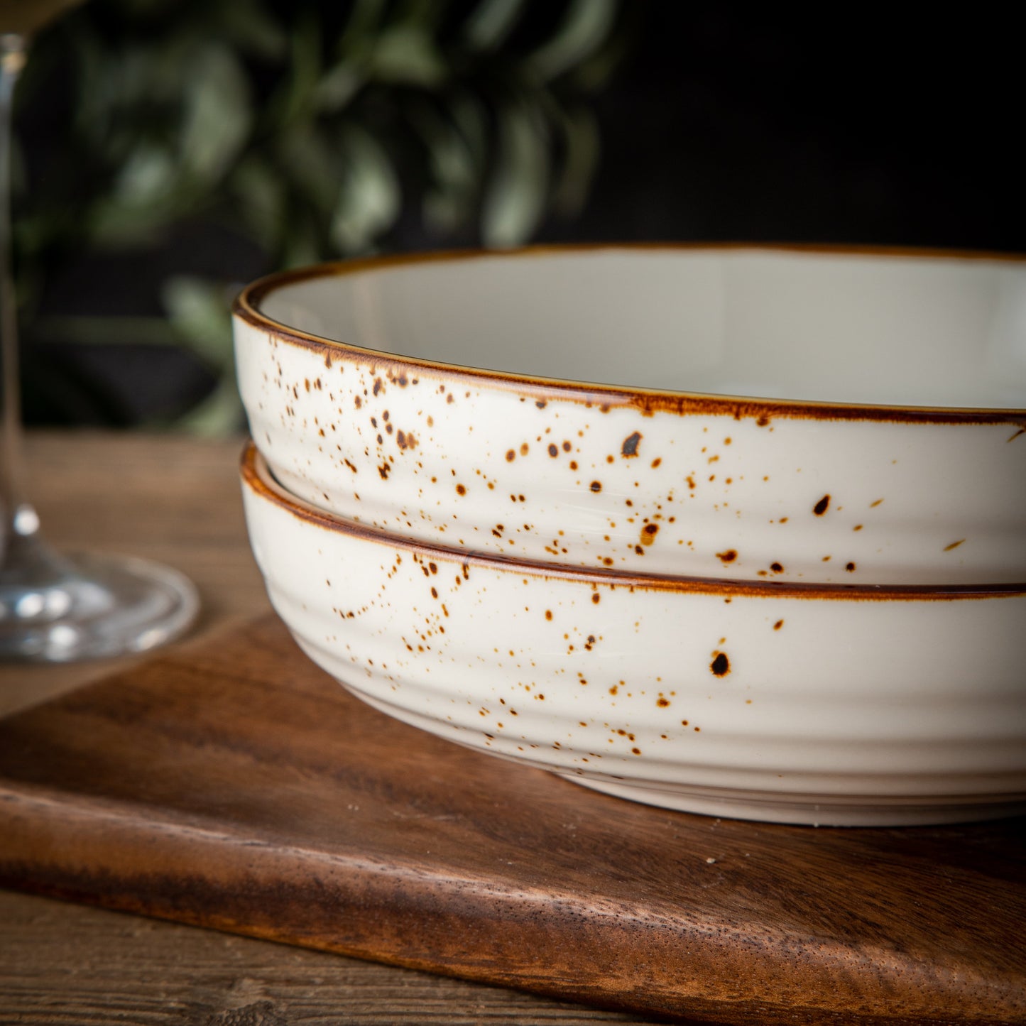 Multipurpose Porcelain Bowls - Set of 2 White Rustic Speckled Design-2