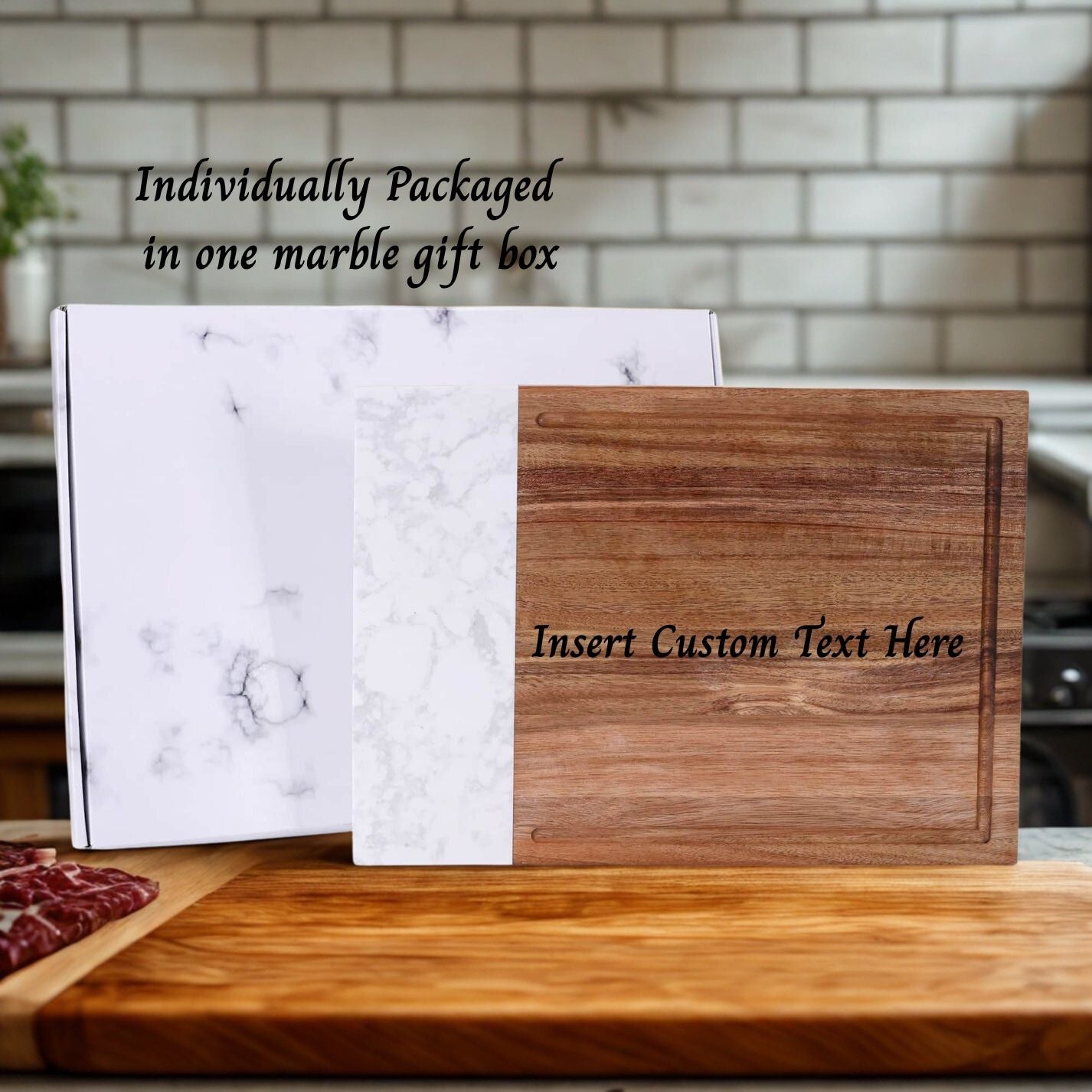 Customizable Marble and Acacia Wood Cutting Board