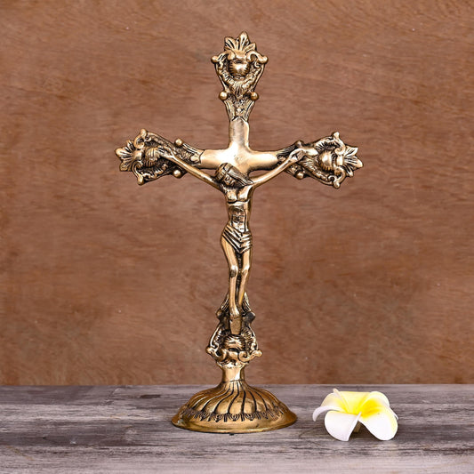 Brass Christian Cross Jesus Christ Statue (12 Inch)-0