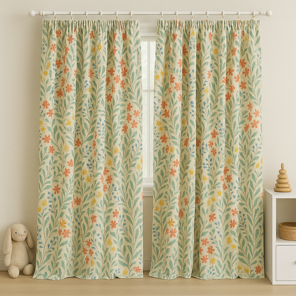 Floral Pure Linen Curtains For Kids Room & Nursery – Extra Wide & Long – Blackout or Light Filtering – Custom Sizes Available-2