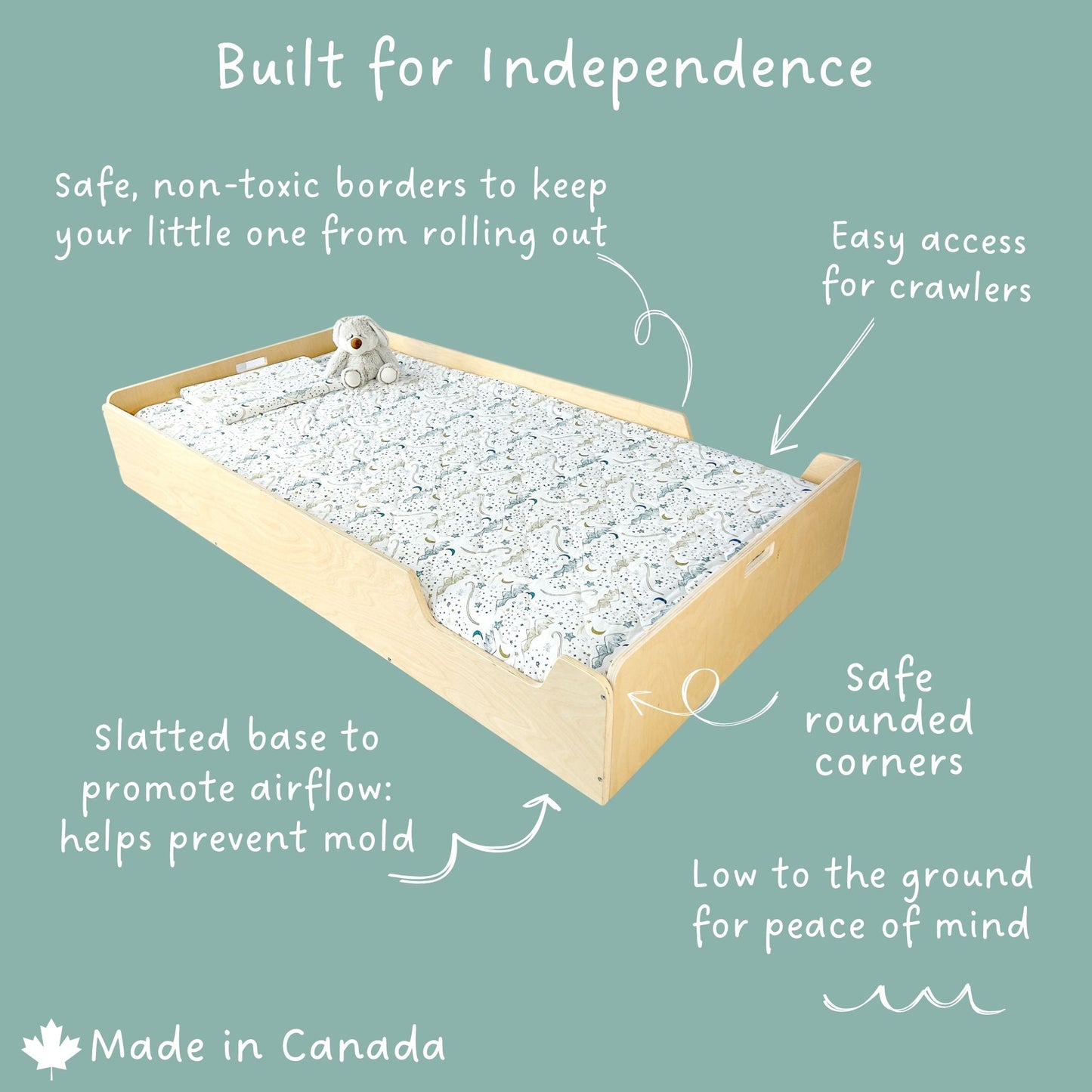 APPLE TWIN - Montessori Floor Bed with Rails