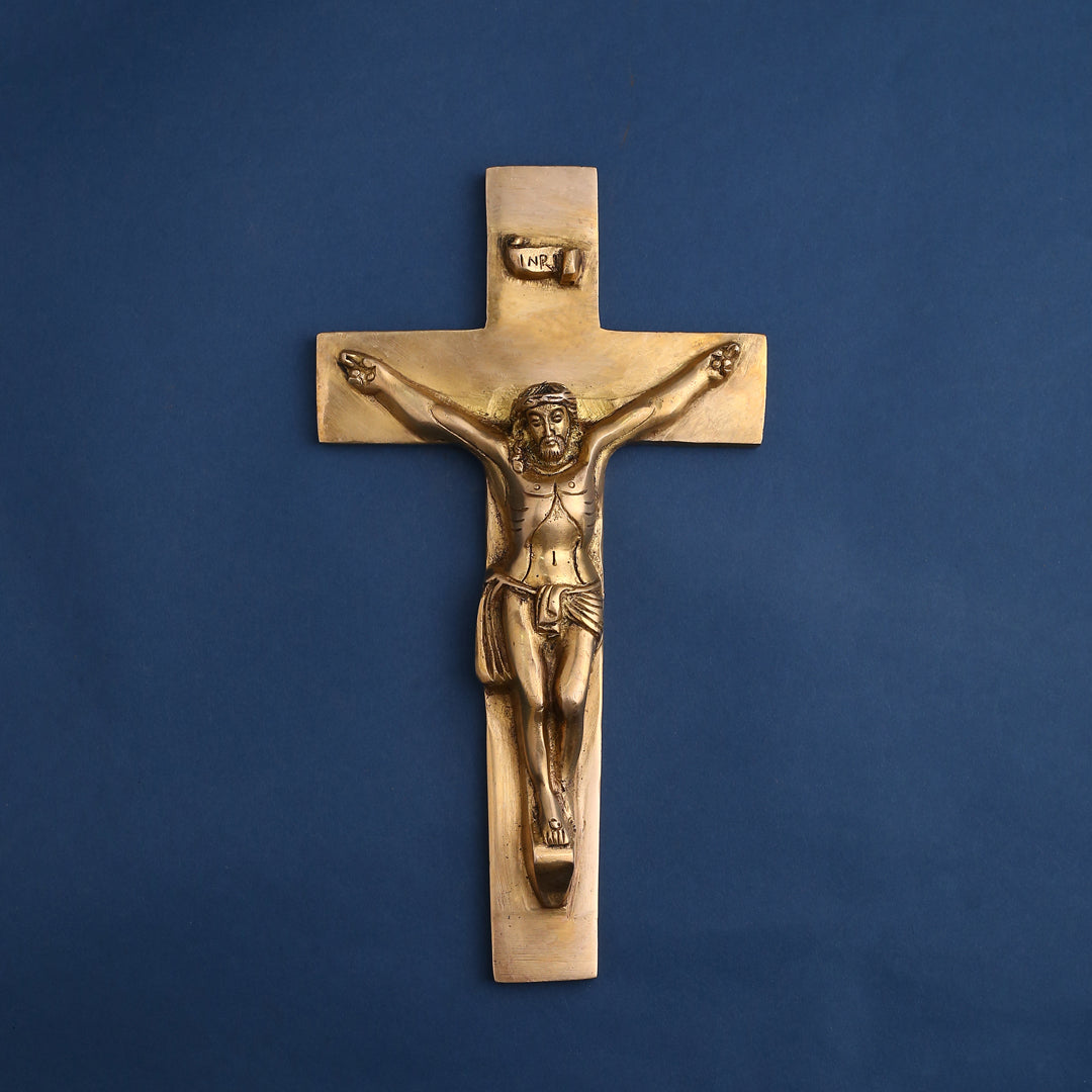 Brass Christian Cross Jesus Christ Wall Hanging (11 Inch)-0