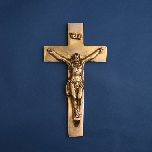 Brass Christian Cross Jesus Christ Wall Hanging (11 Inch)-0