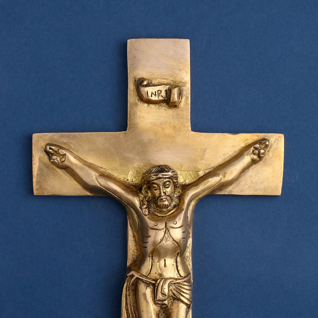 Brass Christian Cross Jesus Christ Wall Hanging (11 Inch)-1