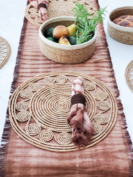 Tie Dye Cotton Table Runner - Brown