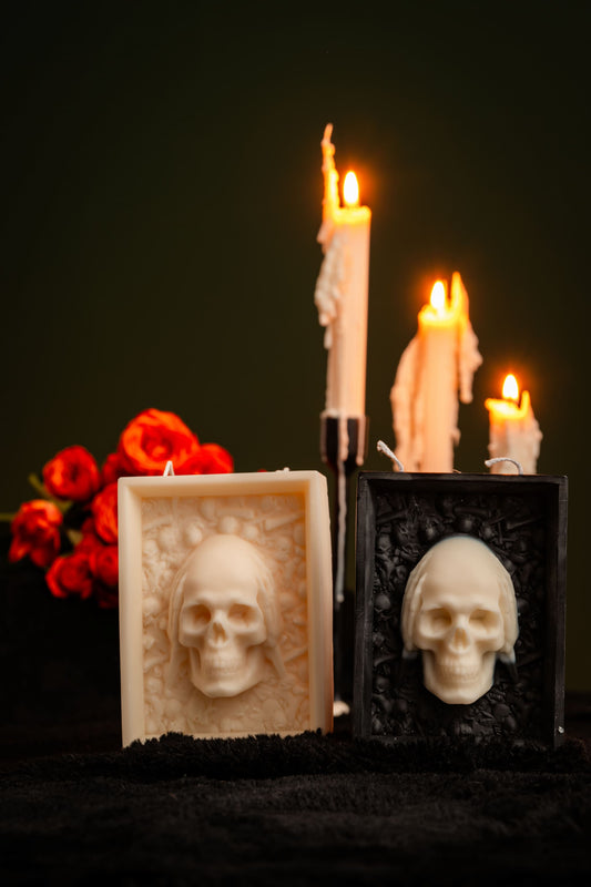 Skull-Inspired Photo Frame Candle - Halloween