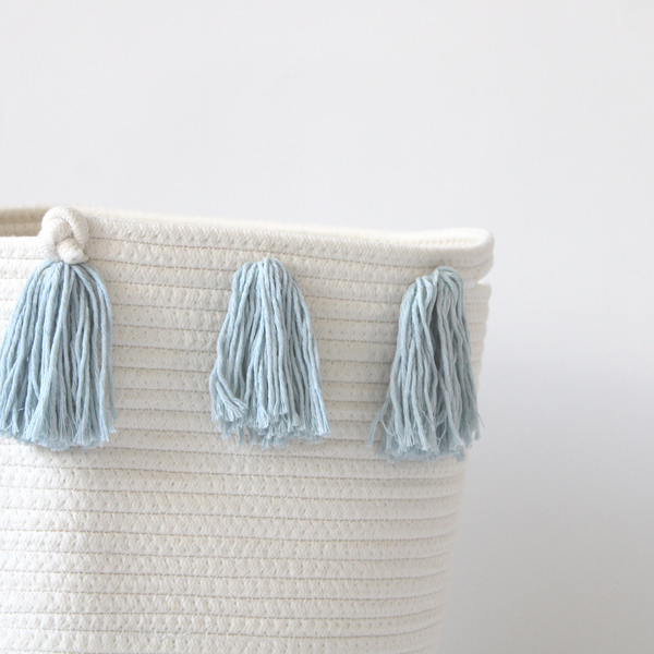 Sky Blue Tassel Basket - Large-2