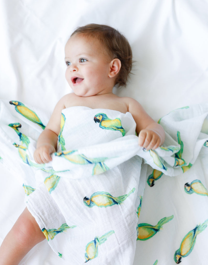 Organic Swaddle Set - Tropical Paradise (Parrot & Leaf)-1