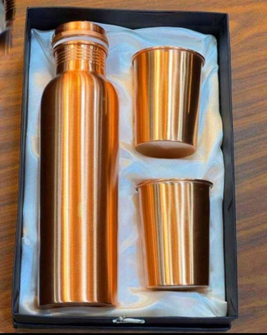 Ayurvedic Copper Water Bottle & Glass Gift Set - 100% Pure Copper, Sustainable Wellness Gift for Diwali, Christmas, Corporate Gifts-0