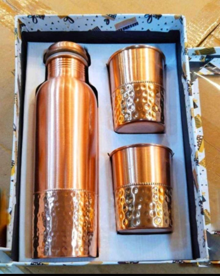 Ayurvedic Copper Water Bottle & Glass Gift Set - 100% Pure Copper, Sustainable Wellness Gift for Diwali, Christmas, Corporate Gifts-1