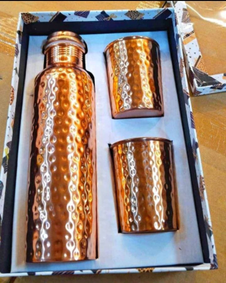 Ayurvedic Copper Water Bottle & Glass Gift Set - 100% Pure Copper, Sustainable Wellness Gift for Diwali, Christmas, Corporate Gifts-2