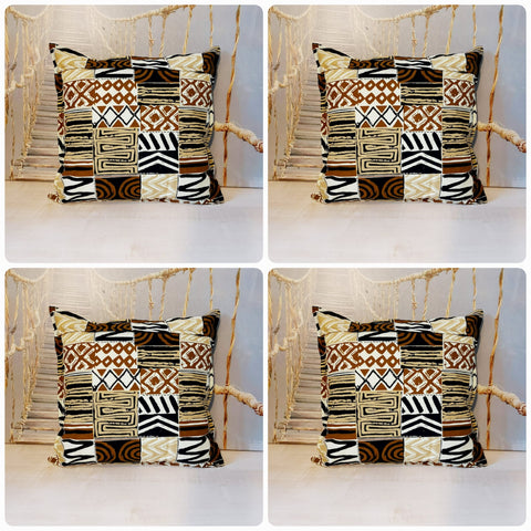 Set of 2 / 4 African Print | 40x40cm | Mudcloth Boho Cushion Cover 100% Cotton Wax Ankara Fabric-0