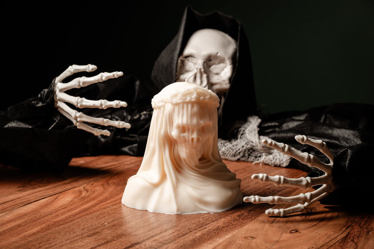 Large Skeleton Veiled Candle - Gothic Candle - Bust Skeleton