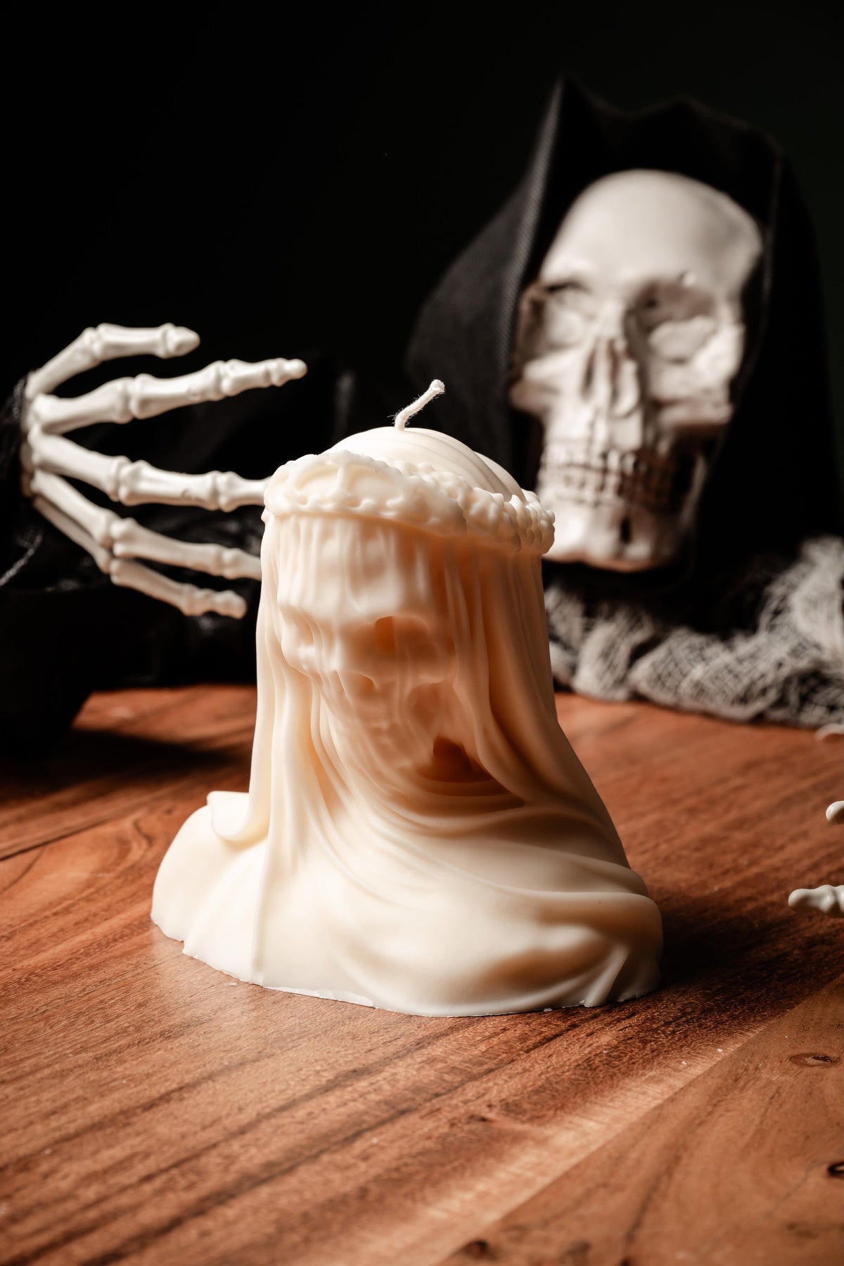 Large Skeleton Veiled Candle - Gothic Candle - Bust Skeleton