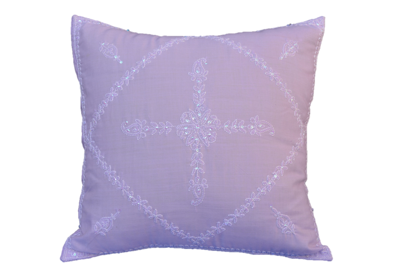 Hand Embroidered Sequins Decorative Lavender  Throw Pillow