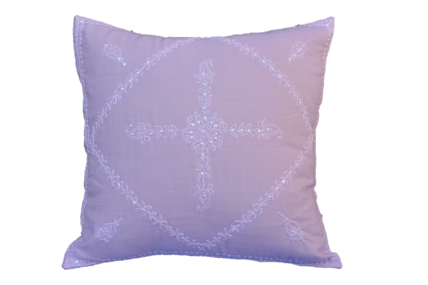 Hand Embroidered Sequins Decorative Lavender  Throw Pillow