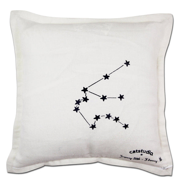 Aquarius Astrology Hand-Embroidered Pillow by Cat Studio-1