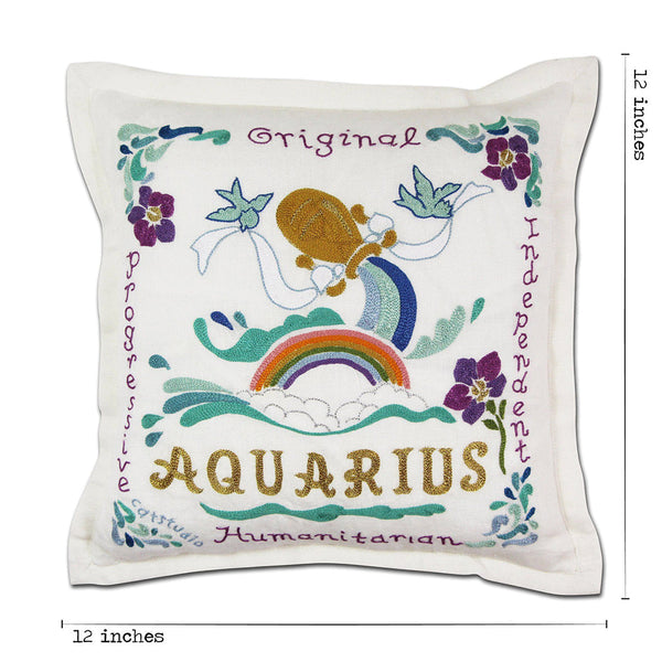 Aquarius Astrology Hand-Embroidered Pillow by Cat Studio-4