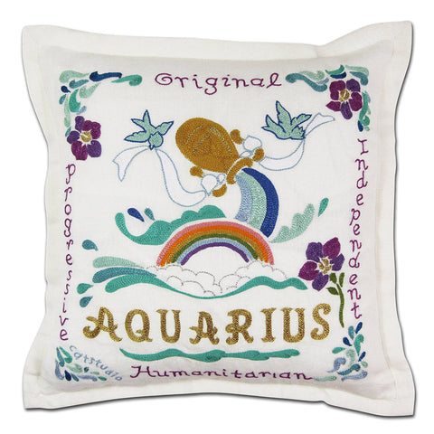 Aquarius Astrology Hand-Embroidered Pillow by Cat Studio-0