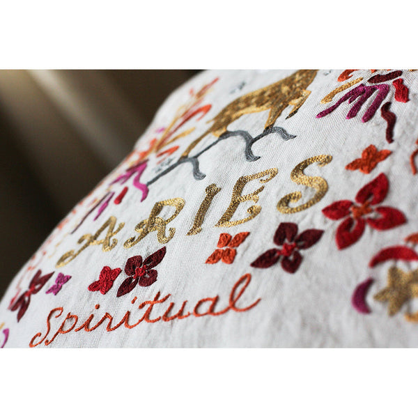 Aries Astrology Hand-Embroidered Pillow by Cat Studio-2