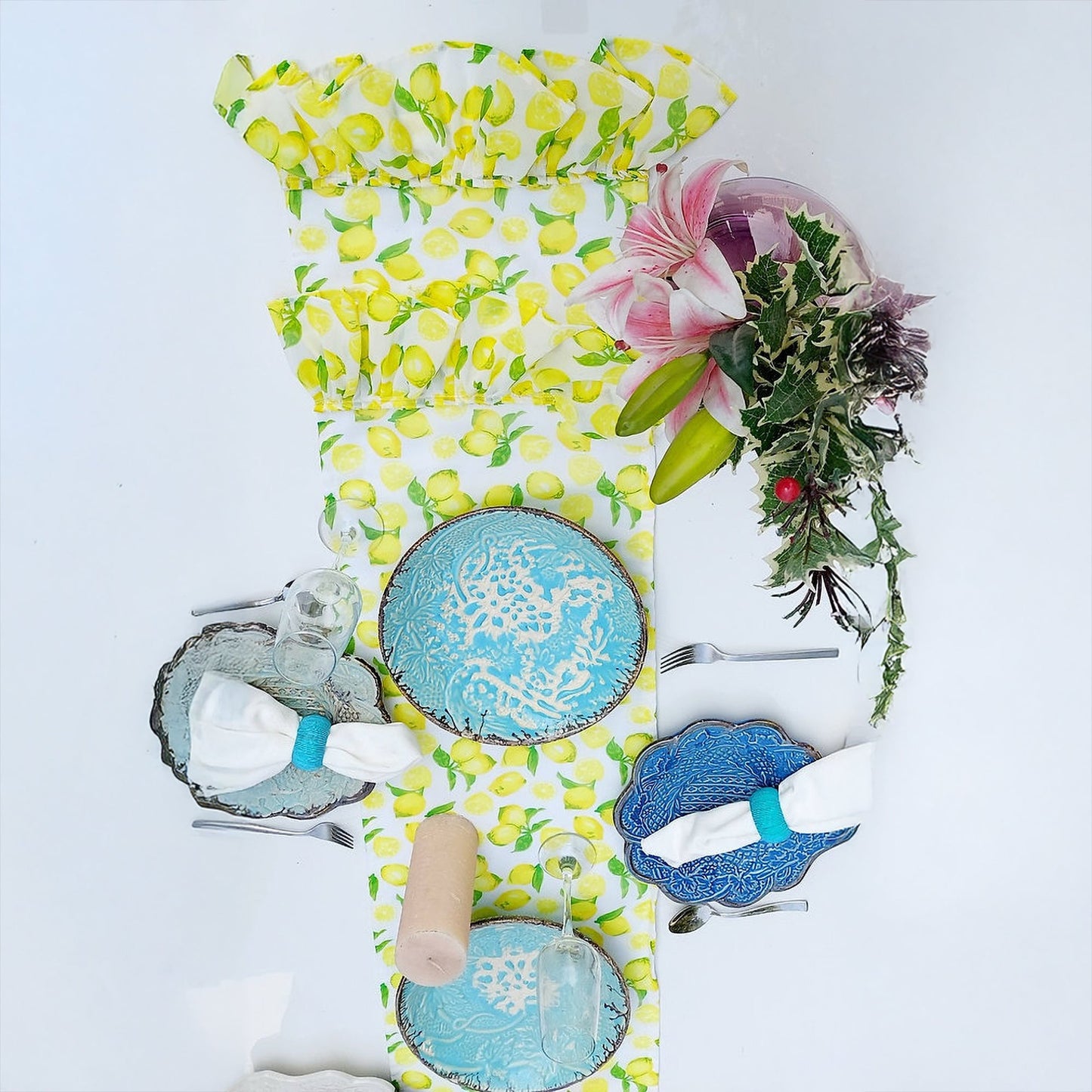 Lemon Table Runner | Organic Linen | Ruffled Edges | 92-305cm-2