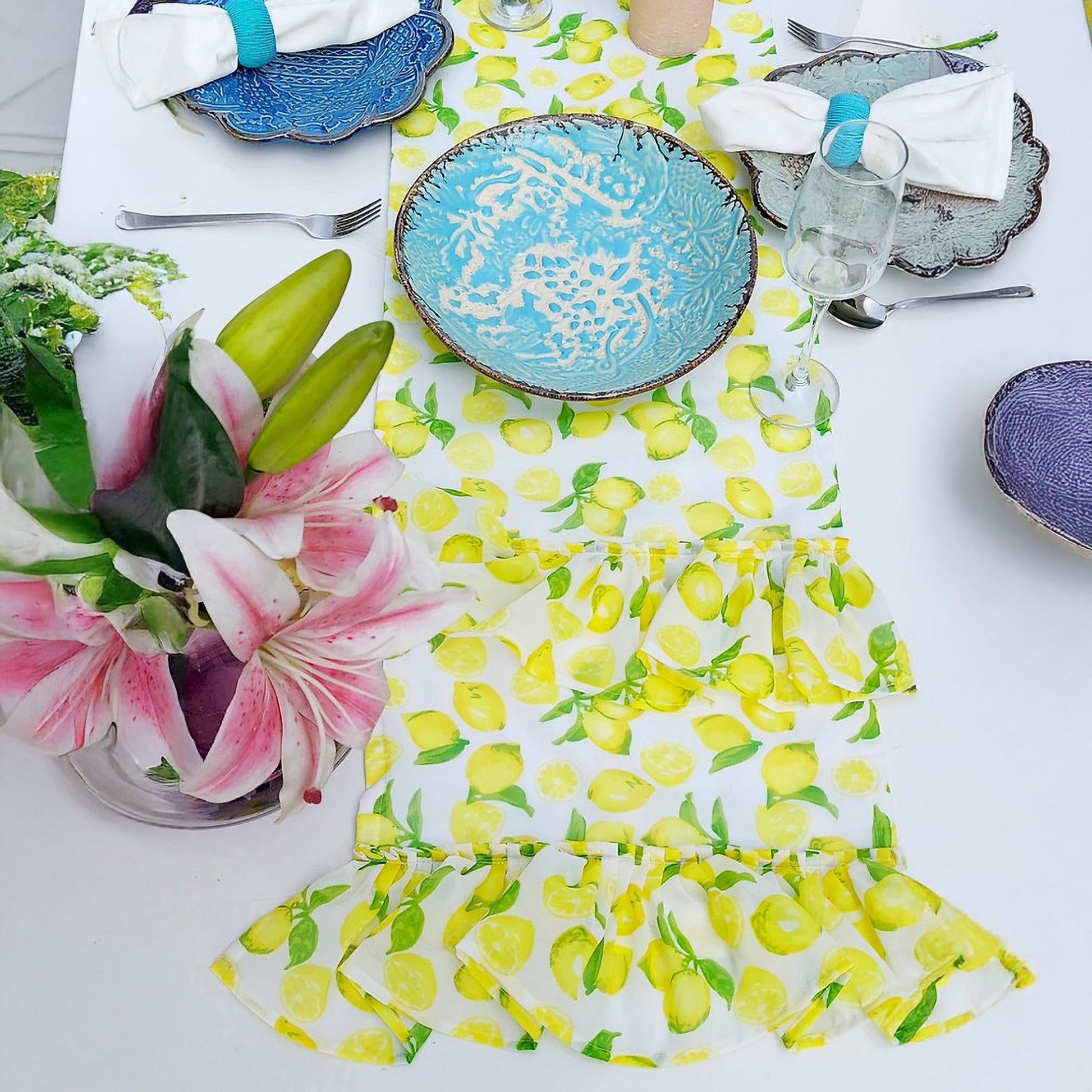 Lemon Table Runner | Organic Linen | Ruffled Edges | 92-305cm-3