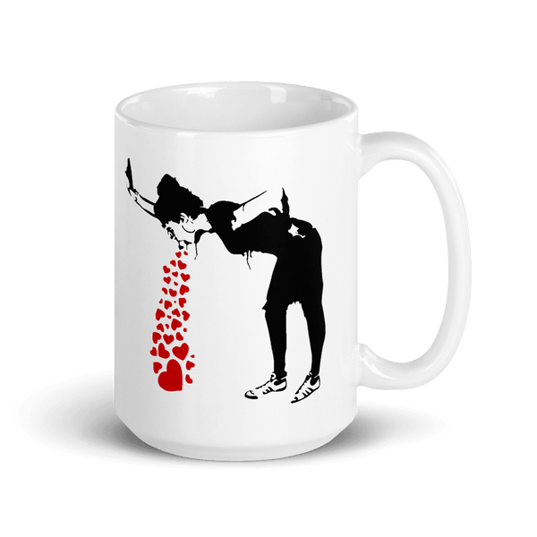 Banksy Lovesick Girl Throwing Up Hearts Artwork Mug-5