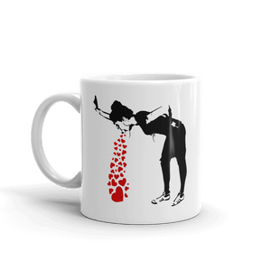 Banksy Lovesick Girl Throwing Up Hearts Artwork Mug-0