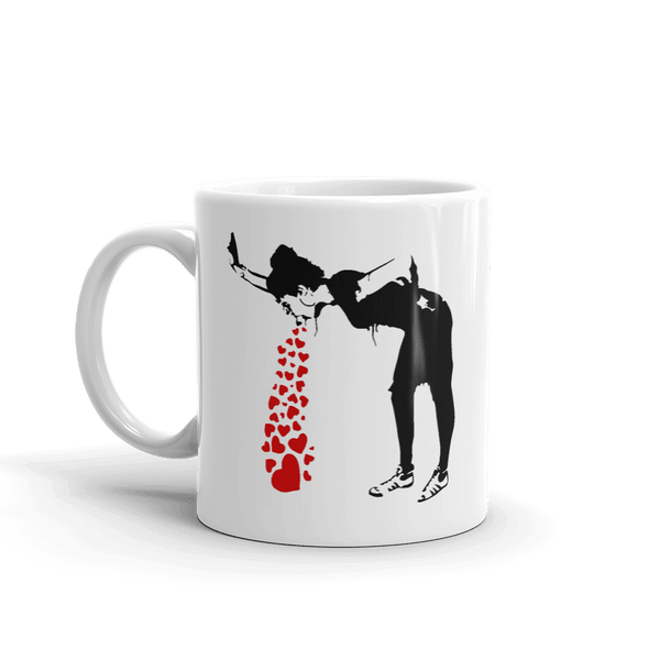 Banksy Lovesick Girl Throwing Up Hearts Artwork Mug-0