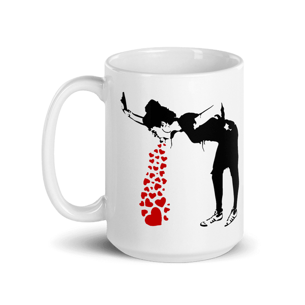 Banksy Lovesick Girl Throwing Up Hearts Artwork Mug-3