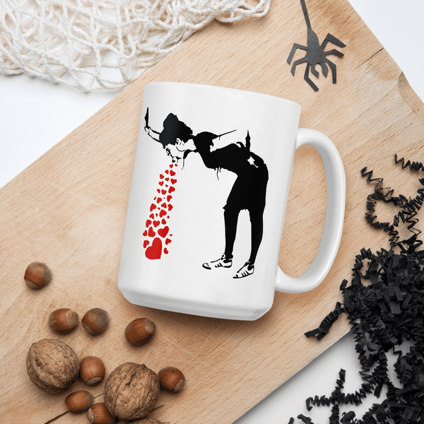 Banksy Lovesick Girl Throwing Up Hearts Artwork Mug-8